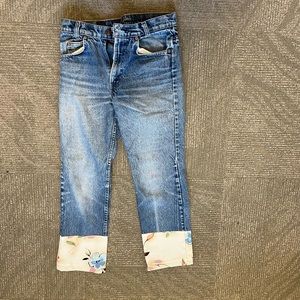 Urban outfitters urban renewal recycled jeans size small with printed cuffs